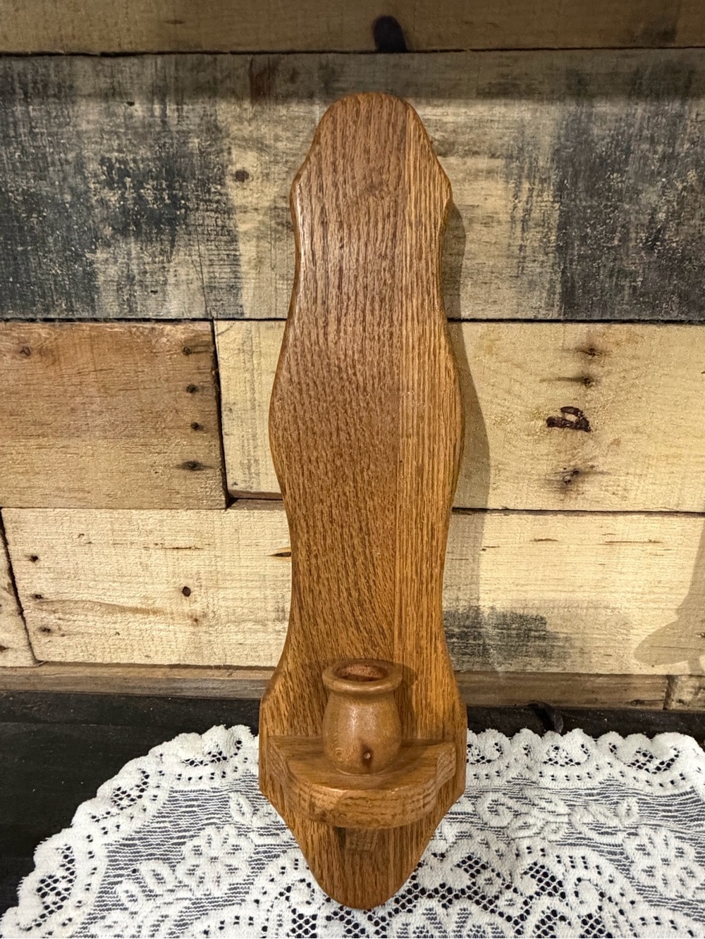 Handcrafted Oak Wall Candle Sconce in Warm Brown